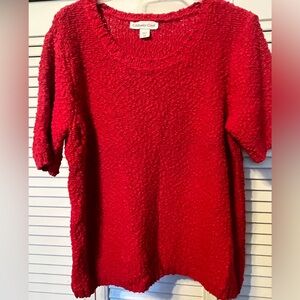 Red short-sleeve textured sweater.  Coldwater  Creek.